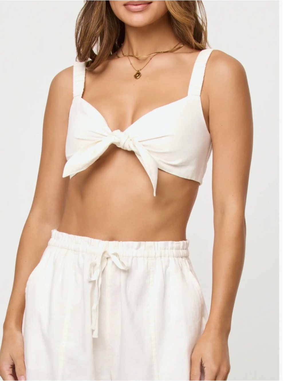 l*space White Ellis Front Tie Crop Top